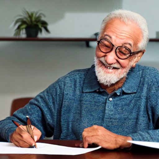 Elderly man signing documents for cash home buyer
